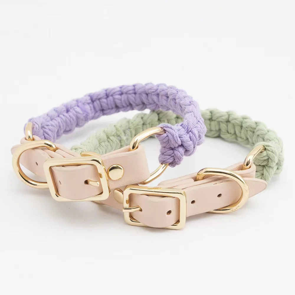 Wind Leather Hand Woven Dog Collar Leash Soft And Comfortable Pet Leash Adjustable Dog - PeticaDeals