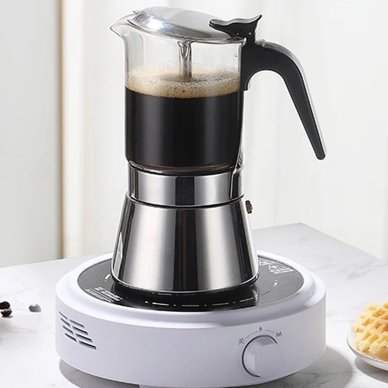 Cafetera italiana clásica de inducción Moka, máquina de Espresso con tapa  de cristal y acero inoxidable - AliExpress