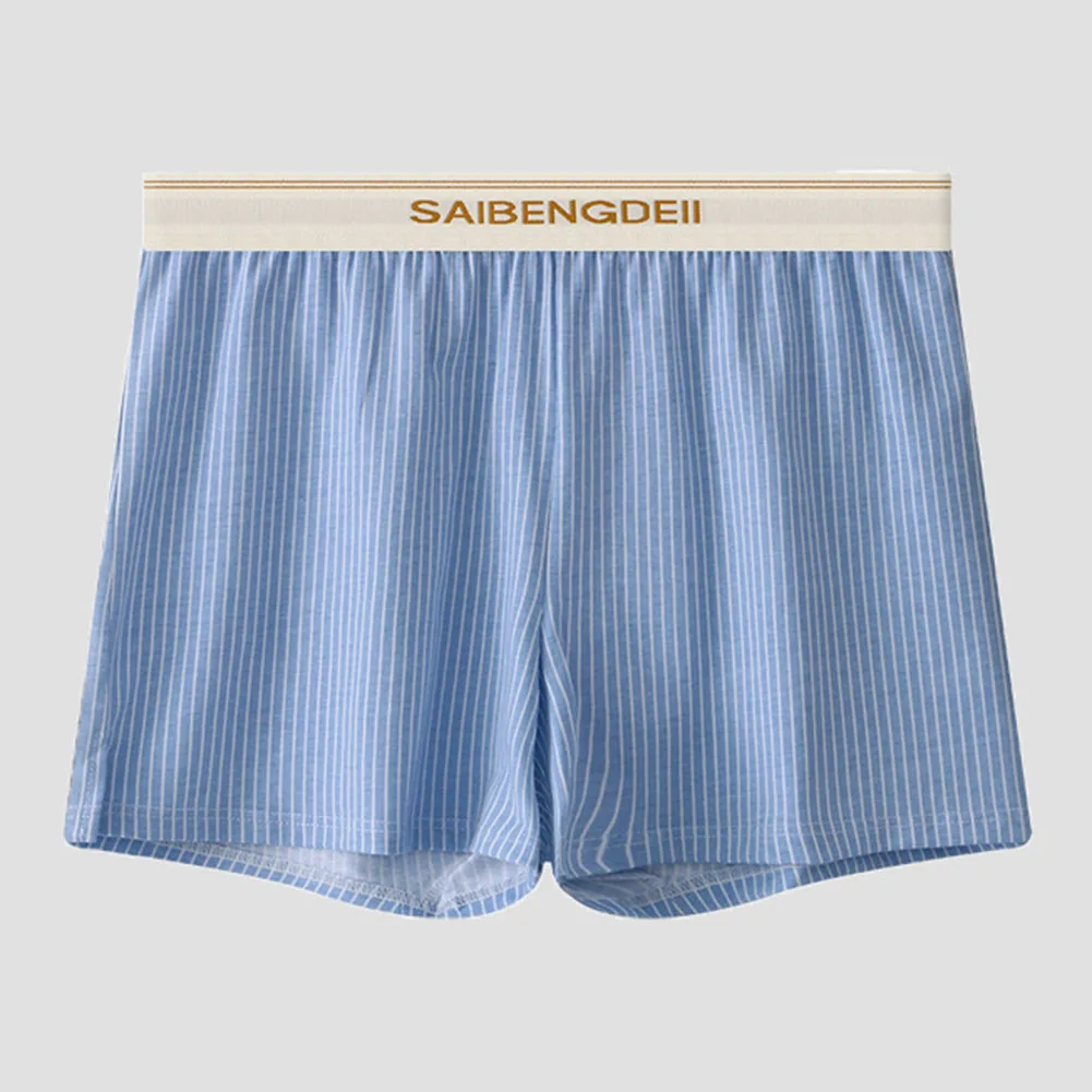 

Mens Vertical Striped Boxer Briefs Cotton Skin-friendly Shorts Loose Underpants Breathable Daily Underwear Middle Waist Panties