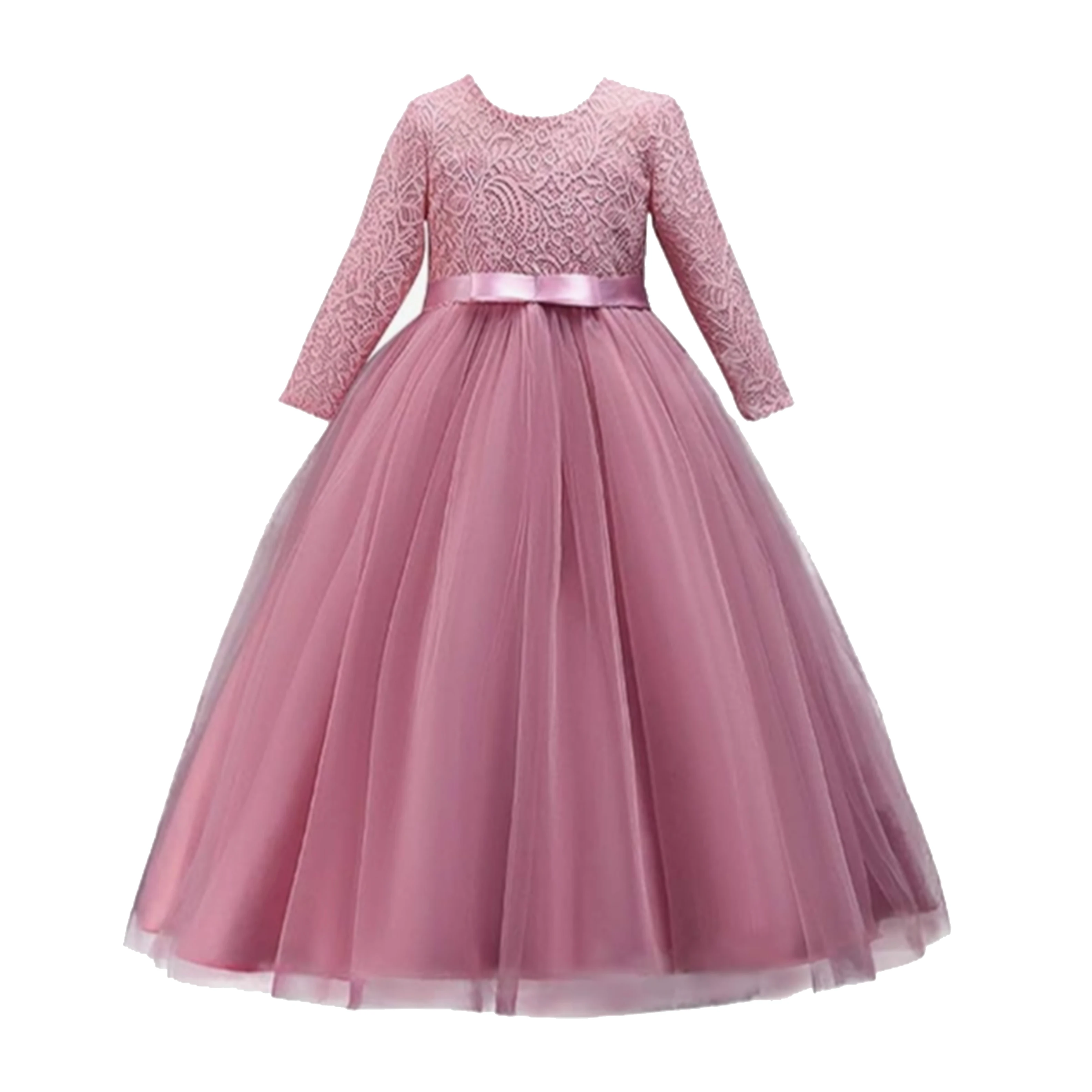 Little Big Girls Spring 3/4 Sleeves Lace Flower Girl Birthday Party Holiday Long Dress KLS1660 6