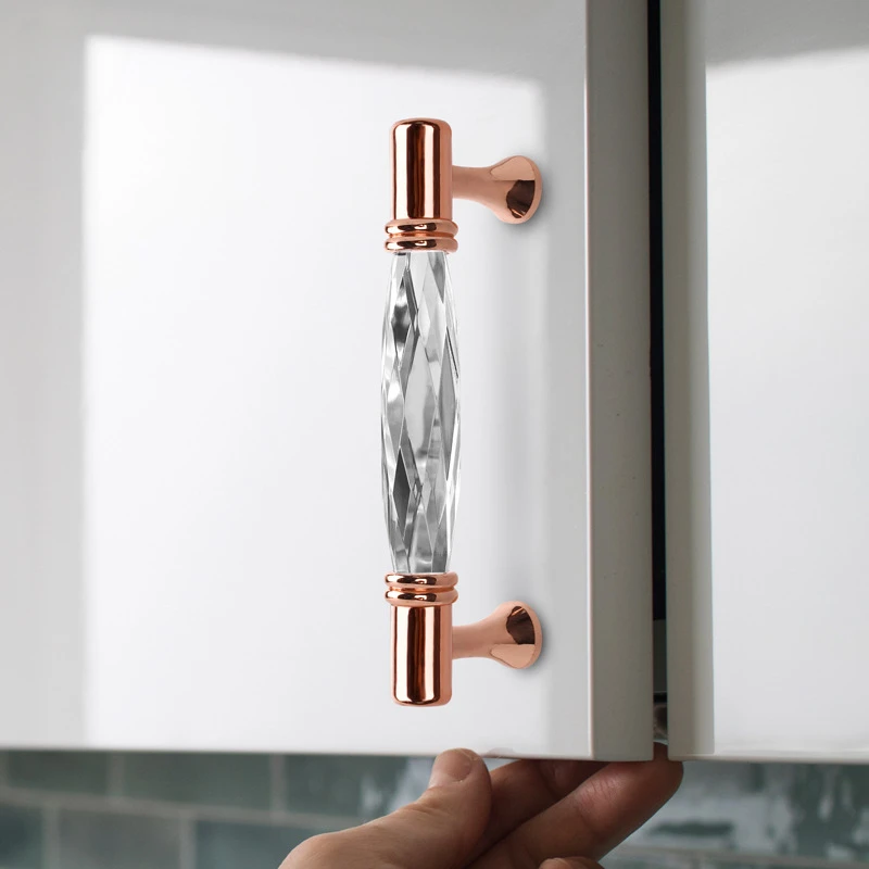 30-128mm European simple wardrobe door pull cabinet drawer wine cabinet brass crystal glass door furniture handle