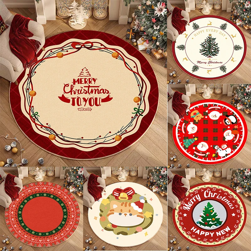 Christmas themed Round Rug with Santa Claus Tree Reindeer Patterns ...
