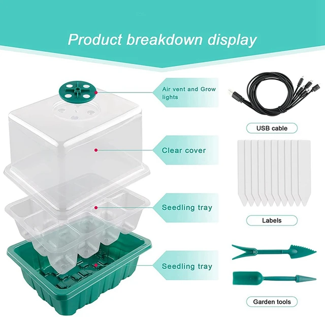 2X Vetőmag Indító Tálca Készlet, Növényi Csírázás Készlet -Starter Páratartalom Kupolával És Az Üvegházhatás Alapja - Image 4
