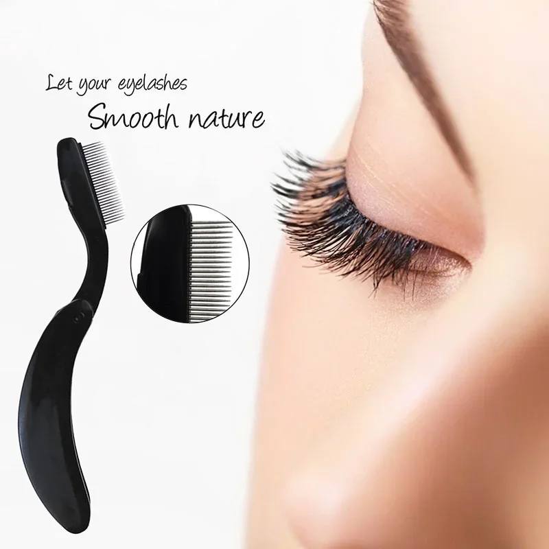 Eyelash Comb Eyebrow Brush Shaper Folding Stainless Steel Teeth Beauty Tool