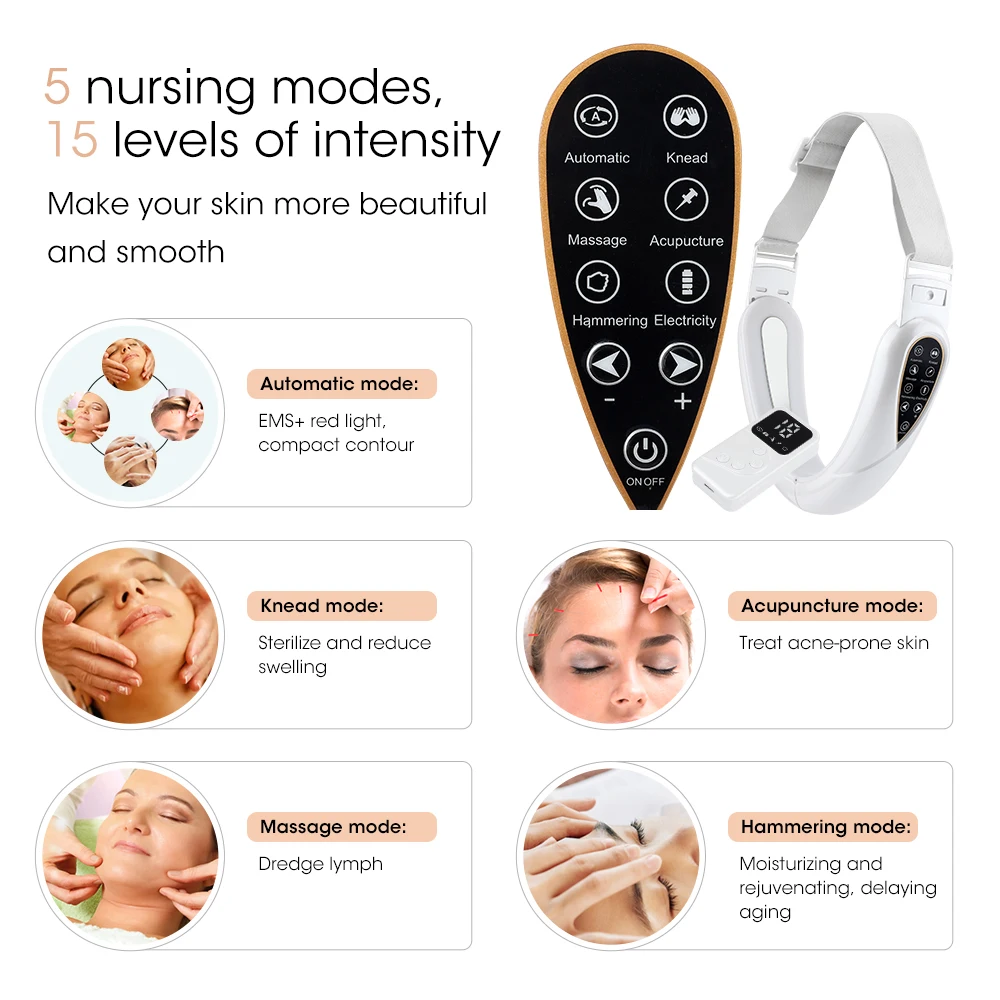 Electric V-Line Up Lift Belt V Face Facial Machine Face Massage LED Face Skin Lifting Firming Beauty Device Double Chin Reducer