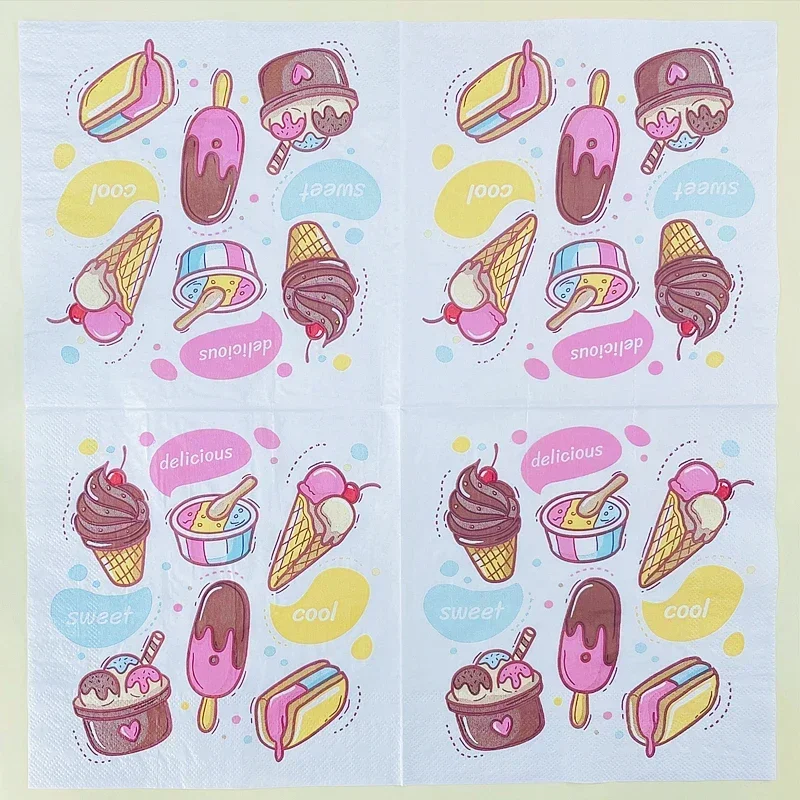 Paper Napkins Disposable Paper Placemats 20pcs/Bag 2ply Ice-cream Printed Napkins Colored Paper Napkins Disposable Sweet Placemat Paper Party Decoration Drawing 33