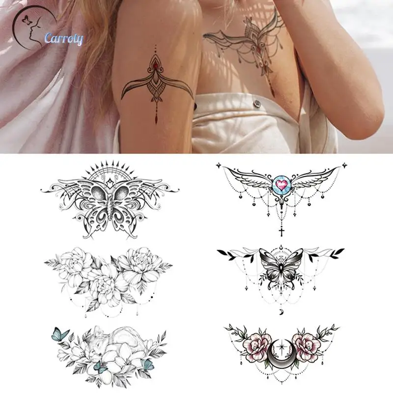 

Waterproof Temporary Fake Chest Body Art Tattoo Jewelry Lace Totem Lotus Mandala tatto Decal Waist Art Tatoo Sticker Women