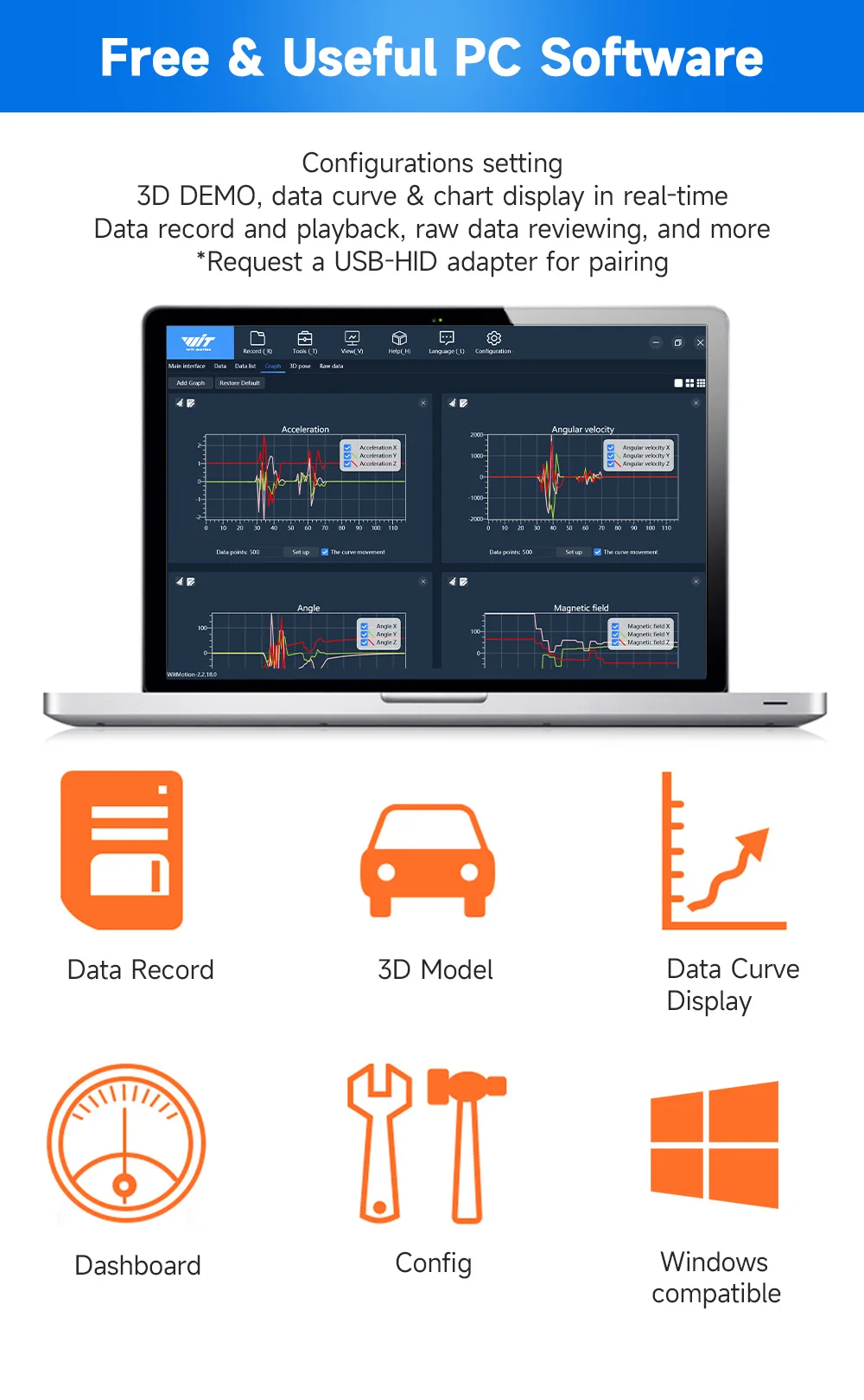 Accelerometro Bluetooth 5.0 WT901BLECL | Giroscopio 9 Assi + Filtro Kalman | Per Monitoraggio Movimento E Inclinazione