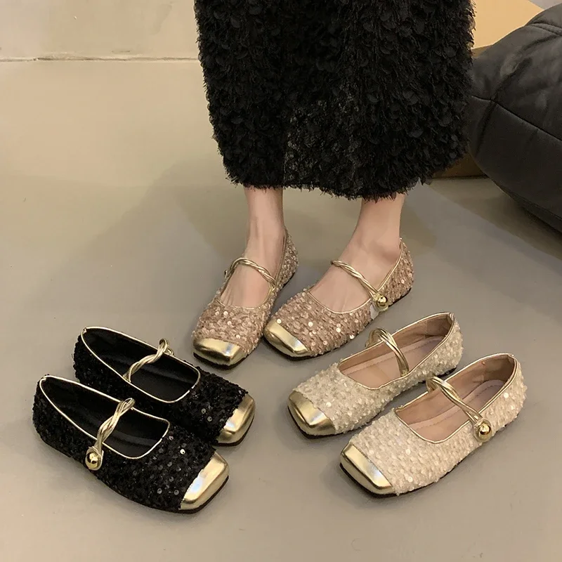 Sequin Silver Shallow Mouth Single Shoes Women  New Korean Version of Casual Fashion Women Soft Flat Mary Jane Shoes Flats