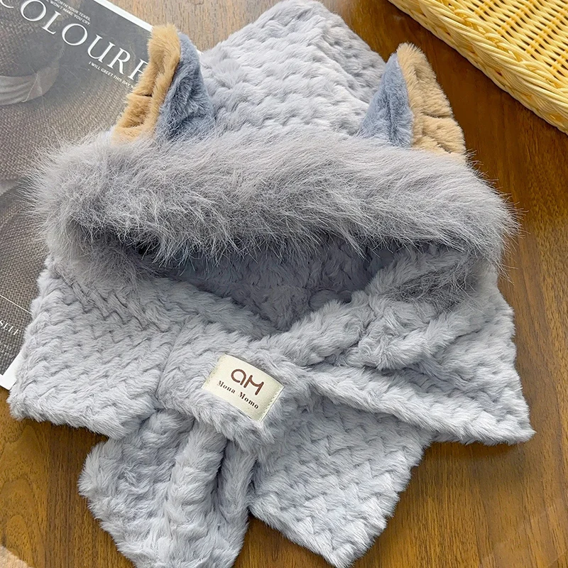 Bufanda tejida con orejas de zorro para mujer