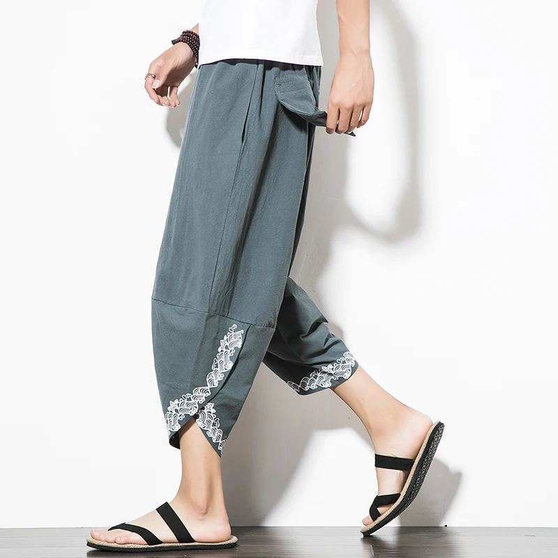 

Men Causal Baggy Pants 2023 Men Chinese Style Draped Harem Pants Mens Korean Style Wide Leg Pants Male Calf-Length Pants M-5XL
