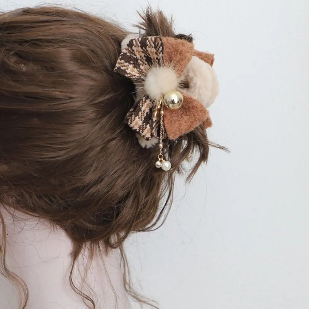 Creative Bow Christmas Hair Claw Ball Tassel Winter Claw Clip Ponytail Holder Headdress Christmas Shark Clip Daily