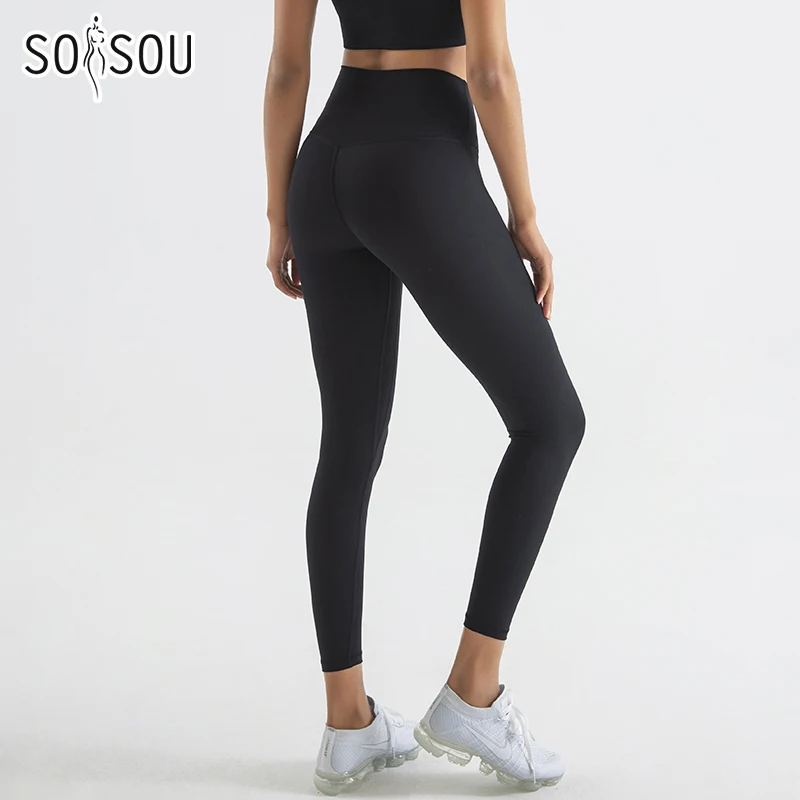 SOISOU Nylon Legging Gym Women Sexy Yoga Pants High Waist Tight Fitting Elastic Soft Breathable No T Line Sports Women's Pants
