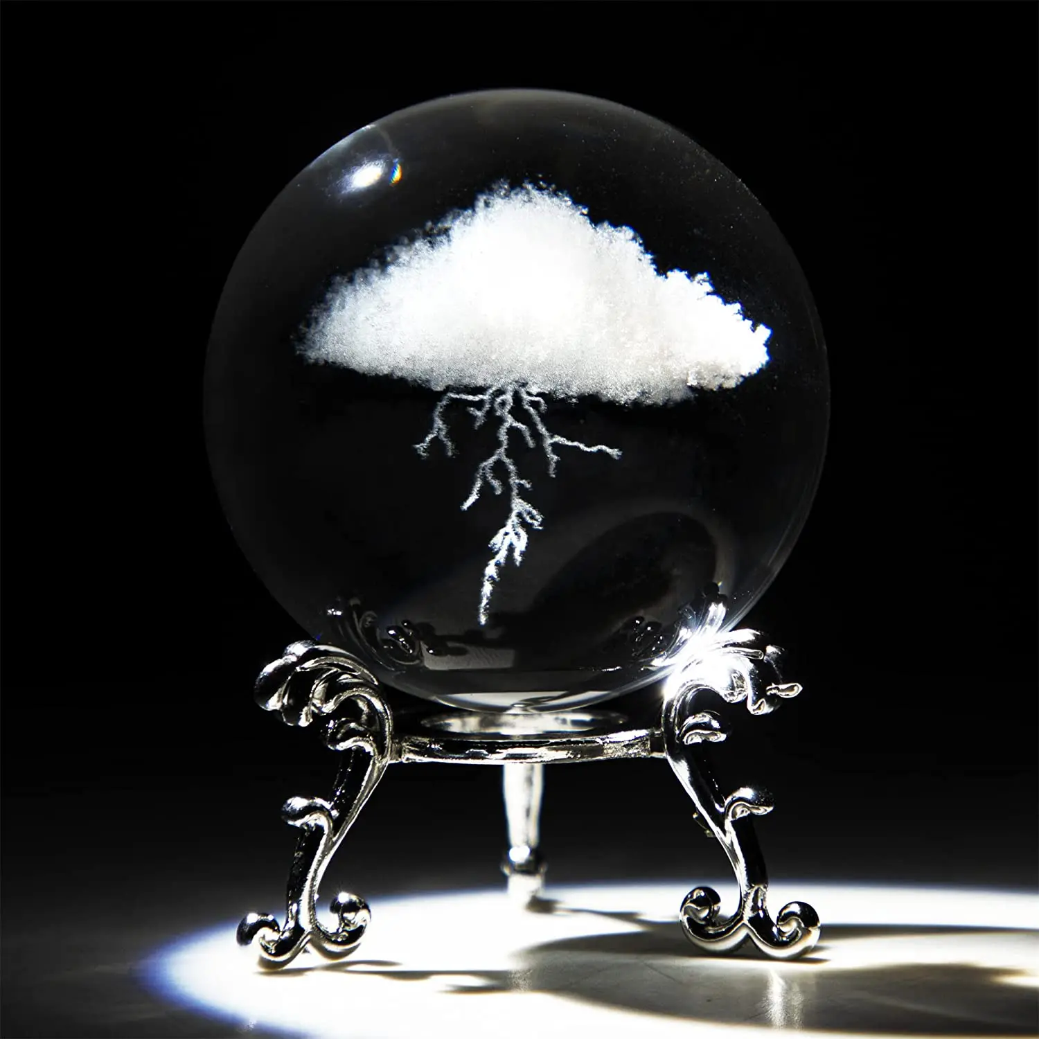

H&D 3D Lightning Cloud Crystal Decorative Ball Paperweight with Stand,60mm Glass Art Engraving Sphere for Home Feng Shui Decor