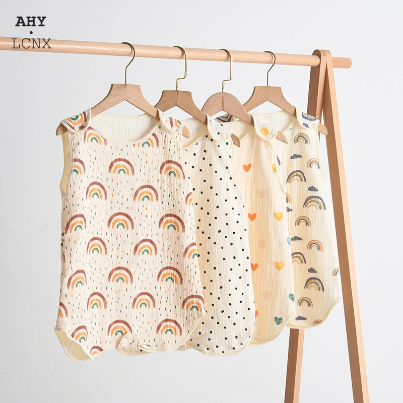 Spring Summer Thin Baby Muslin Sleeping Blanket Boys Girls Cotton Sleep Bag Sleeveless Wearable Newborn Soft Gauze Wrap Pajamas