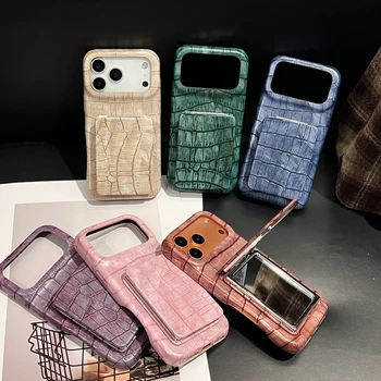 Advanced Crocodile Skin Pattern Faux Leather Flip Cover Mirror With Holder Phone Cover Case for iPhone 17 16 15 14 13 Pro Max 1