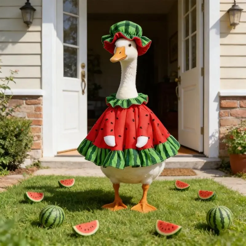 Wassermelonen-Kostüm, hübsches Warzenmelonen-Wasservogel-Kleid für dekorative Gänse-Statue, sorgt für Spaß bei Geburtstagsfeiern – Detail 8
