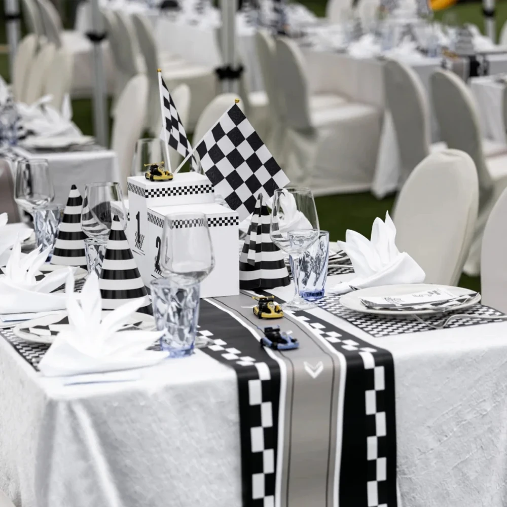1set 180x108cm Black White Tablecloths Racing Car Theme Party Dispossible Tableware Checkered Flag Kids Birthday Party Supplies