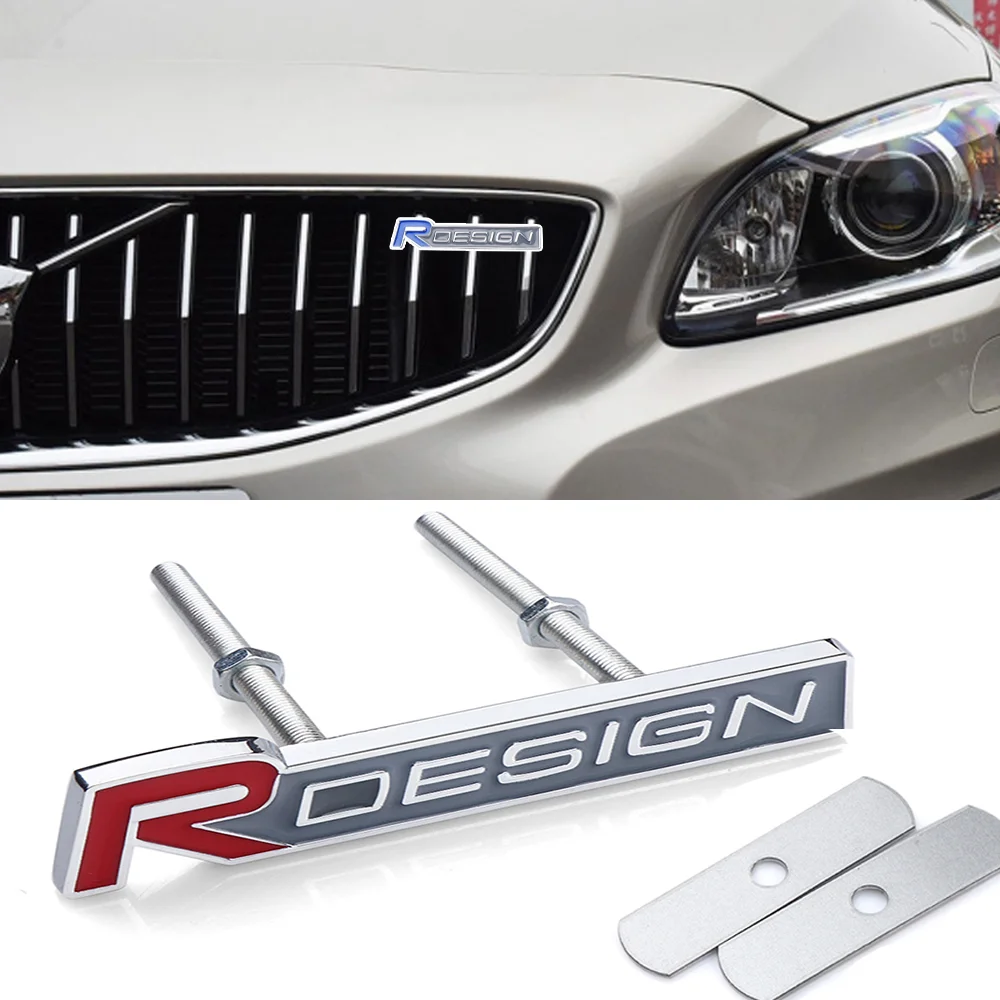 1pc 3D Metal R design Front Grill Car Badge Sticker Emblem Decal Decoration For Volvo XC60 V40 S60 V50 V60 C30 S40 XC40 S80 S70