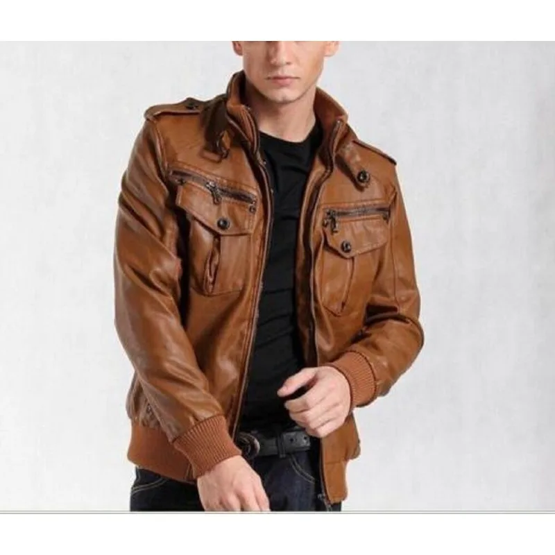 Men's Slim Fit Brown Biomber 100% Real Leather BikerI Jacket Fashion Trends