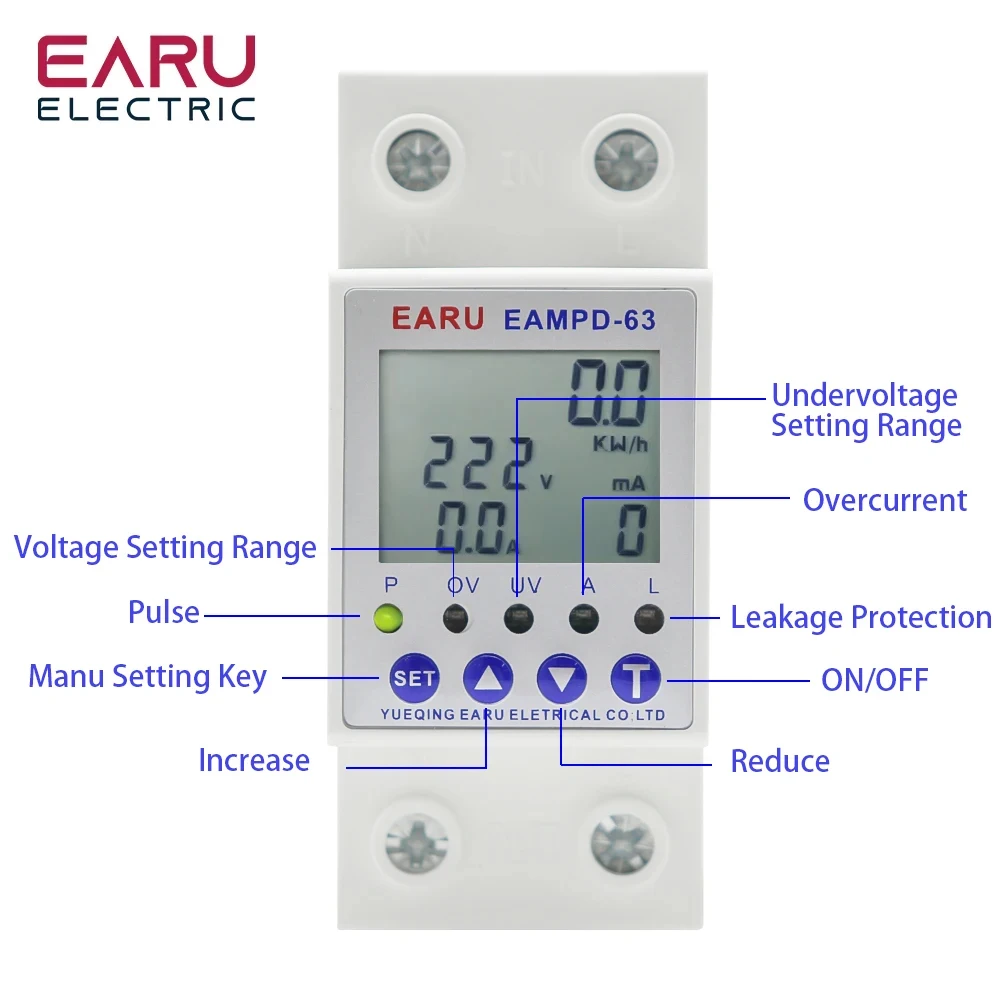 Tuya WiFi Smart Energy Meter 230V Adjustable Current Earth Leakage Protection Over Under Voltage Protector Relay Device Breaker