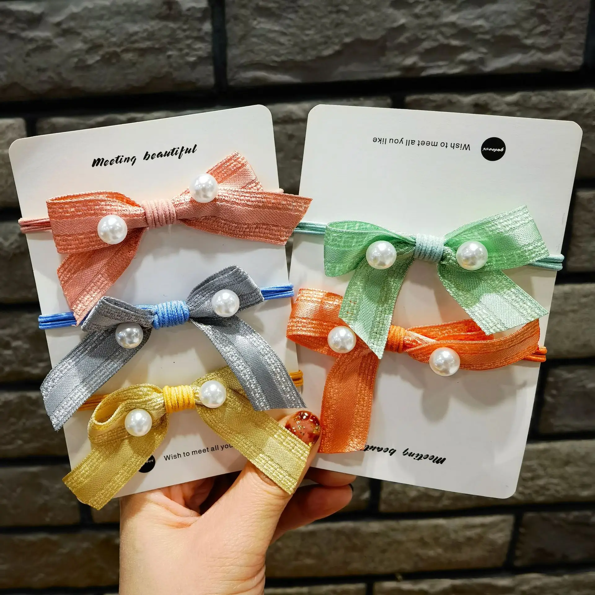 

Fashion New Arrive Hair Band Bowknot Pearl Decors Hair Rope Lovely Cute Small Size Elastic Hair Rings Girls Students Headdress