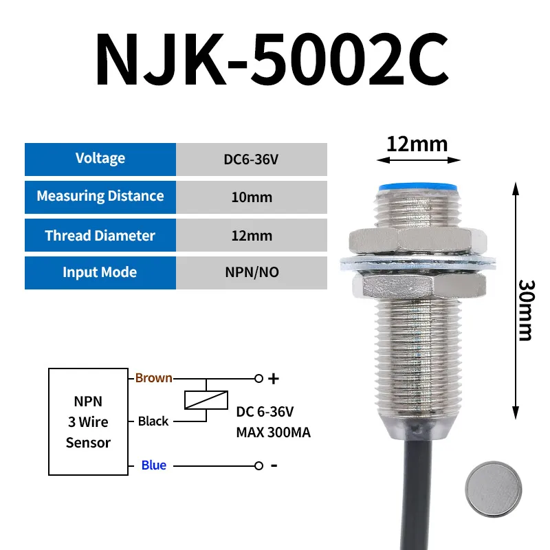 Sensor De Efecto Hall NJK-5002C - Interruptor De Proximidad NPN Normalmente Abierto, Para Detección Magnética, DC6-36V