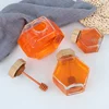 100ml/380ml Bamboo Wood Cover Hexagonal Glass Jar with  Stirring Dipper Hexagon Honey Container 100ml Iron Cap Storage Bottle 4