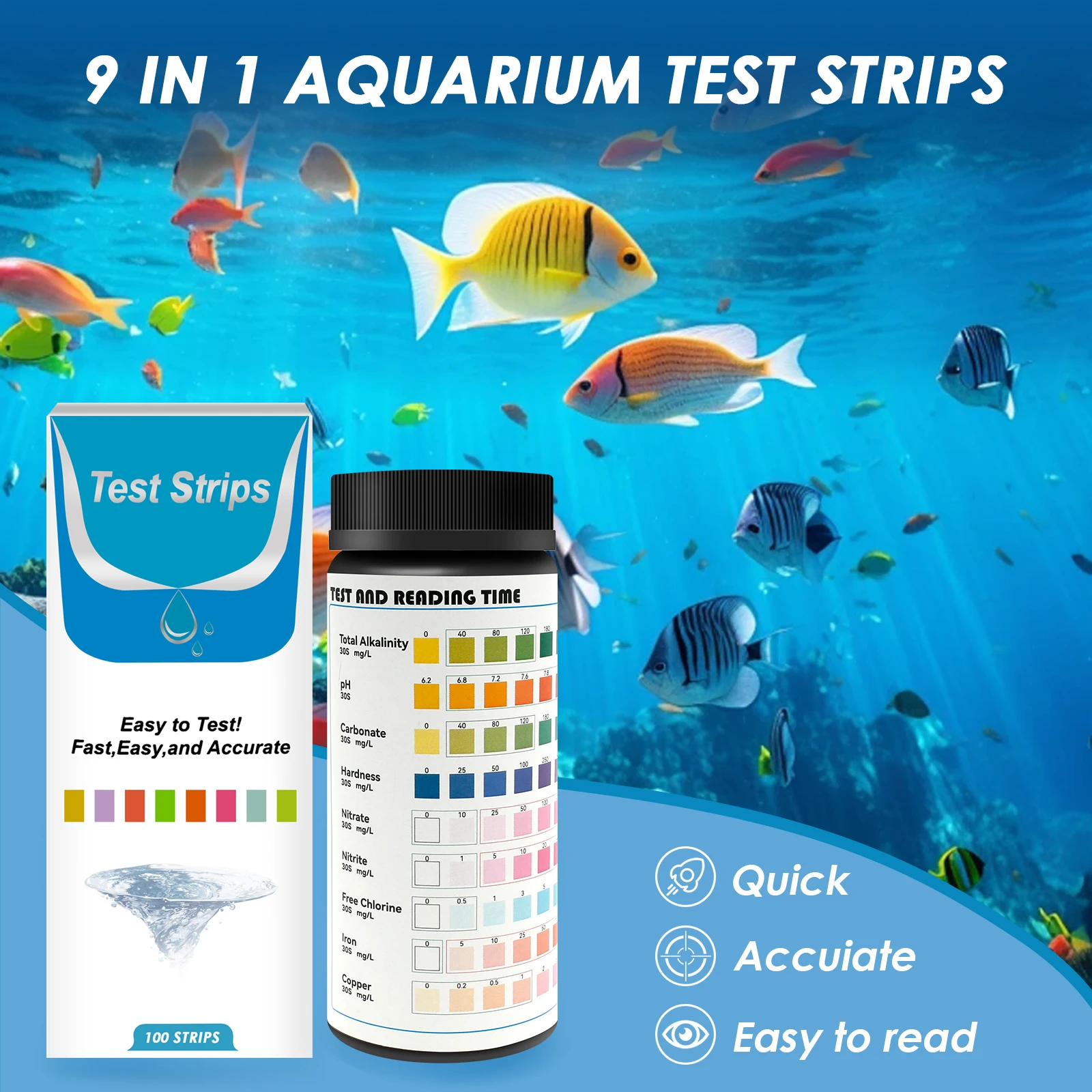 Aquarium Test Strips Kit for Fish Tank Water Quality Testing