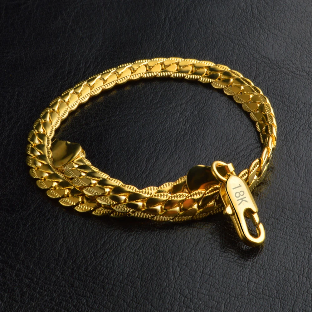 8 Inch 18k Gold Bracelet 5mm Sideways Chain for Woman Men 925 Sterling  Silver | eBay