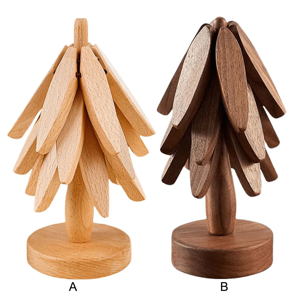 Tree Design Stand Wooden Trivets Decorative Anti Scald Heat Resistant Table Mat Heat Insulated Pad for Teapot Hot Pots