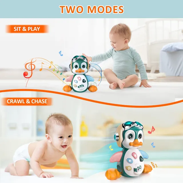Electronic Baby Crawling Toy With Music & Lights Learning Baby Toy Penguin Over 6 Months Old, Birthday Gift For Early Education 3