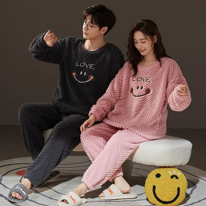 Sleepwear Men Pajamas Women Pajama Sets Couple Pajamas Autumn Winter Warm Flannel Big Size Loungewear Nightwear Kawaii Clothing
