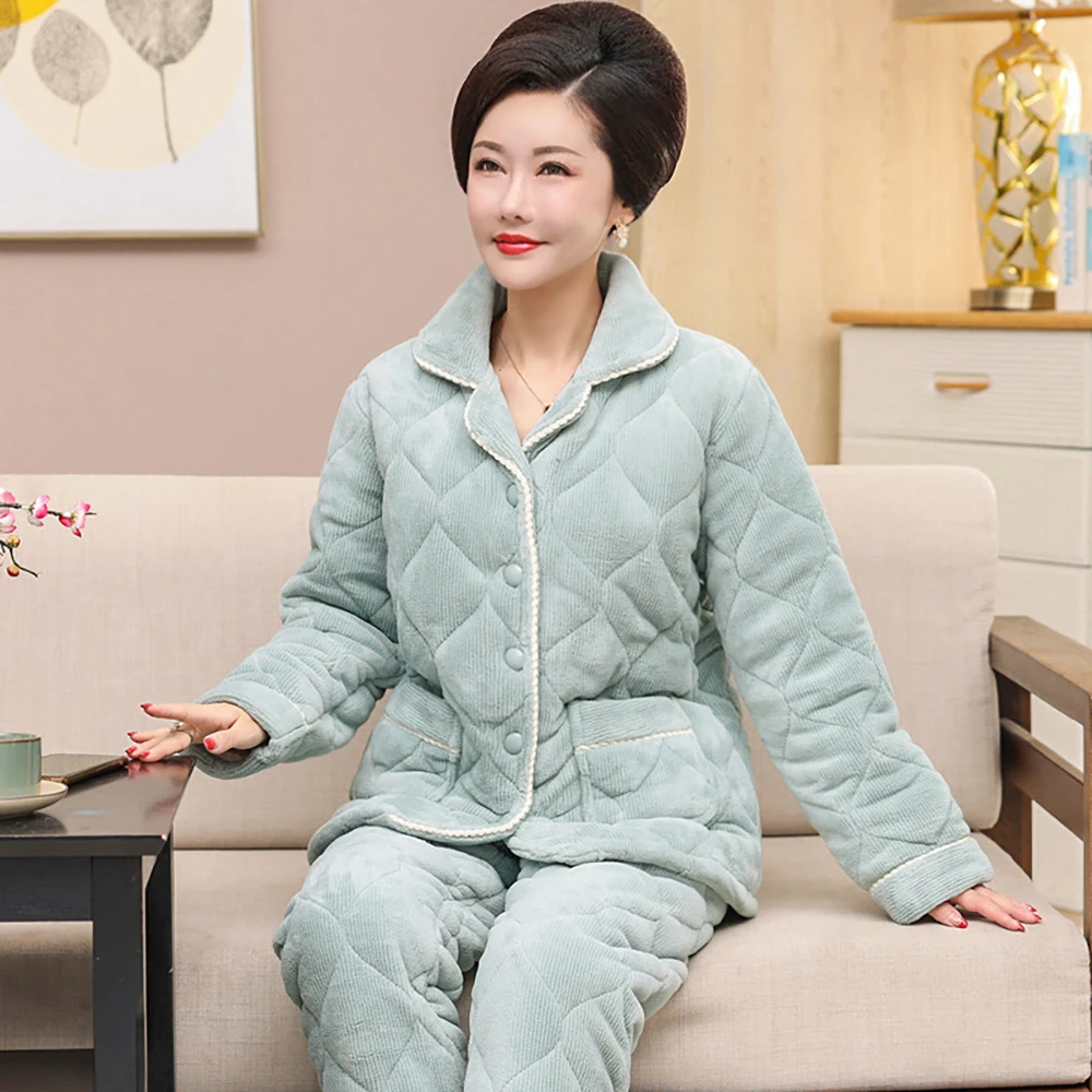 Fashion Scarf Flannel Pajama Sets Woman Winter 3-Layer Super Thicken Coral Fleece Pajamas for Women Soft Comfort pijama mujer