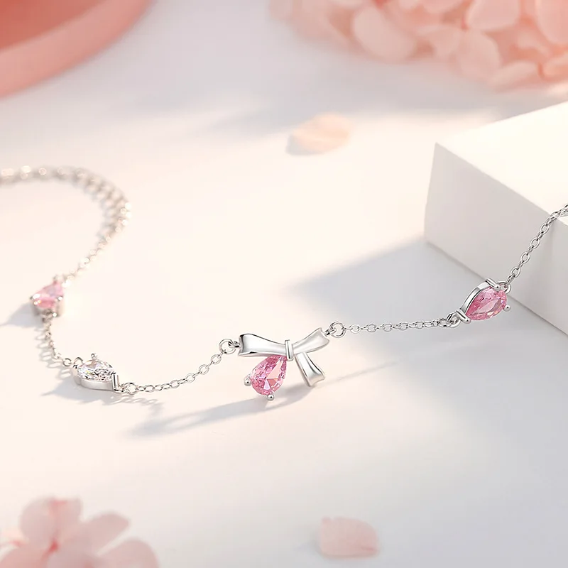Bracciale Donna In Argento Sterling 925 Con Ciondolo Cuore E Cristalli, Regolabile, Per Ragazze, Gioiello Elegante