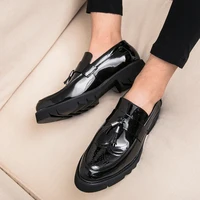 Fashion Golden Men's Casual Slip-On Tassel Patent Loafers Thick Bottom Elevator Shoes Men's Party Shoes Business Shoes Brogue 4