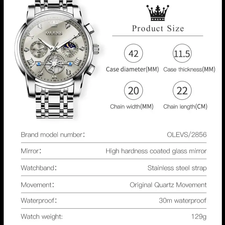OLEVS 2856 Men's Quartz Watches Skeleton Flywheel Chronograph Classic Fashion TOP Brand watch for Men Moon phase Waterproof - Image 5
