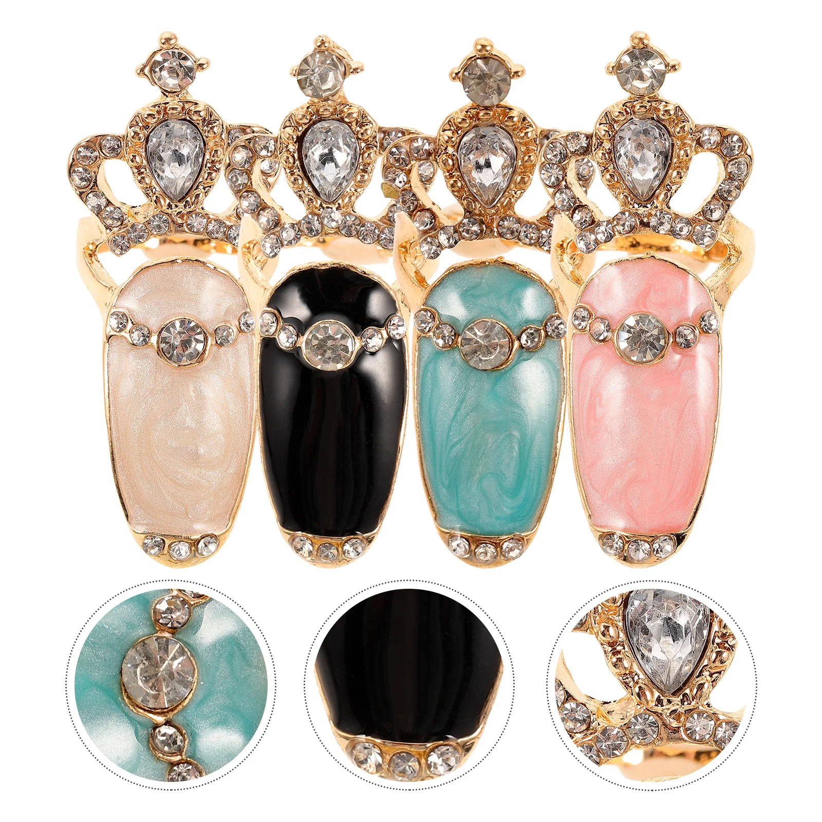

4pcs Luxury Fingernails Ring Nail Rings Jewelry Finger Nail Ring for Nail Charm