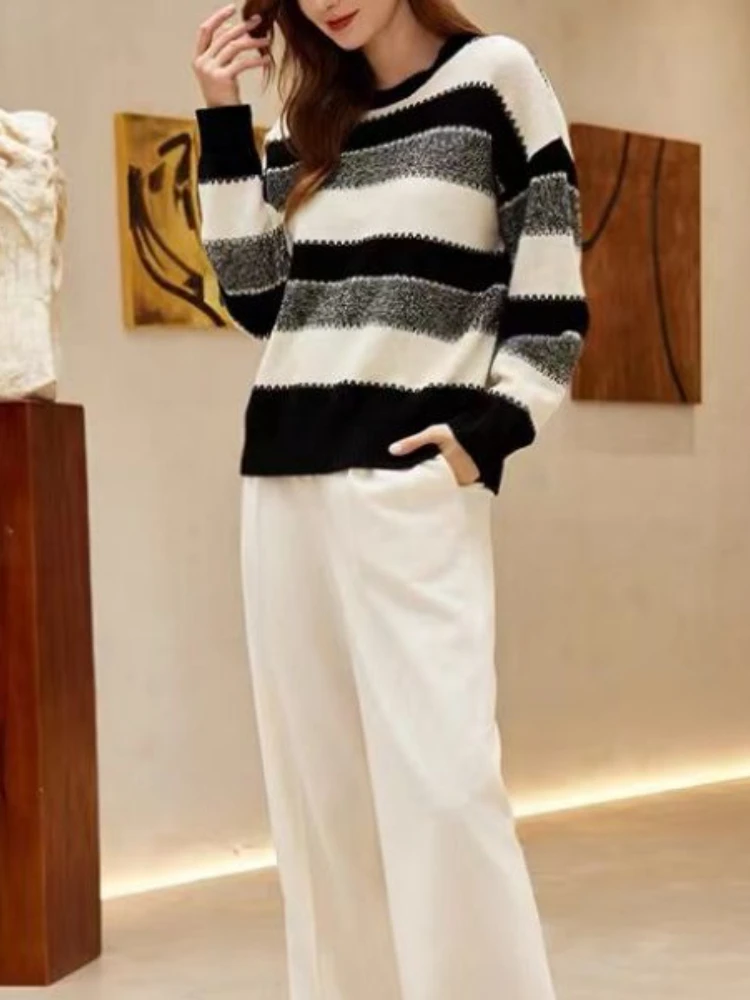 

Korean Fashion Women Sweaters New Autumn/Winter Pullovers Contrasting Long Sleeve Knit Sweater Tops Knitwears Ladies Streetwear