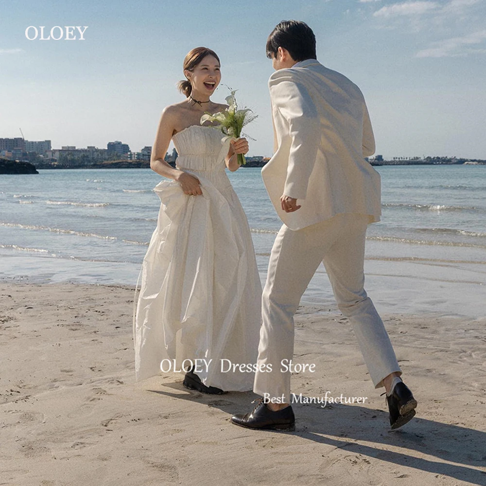 

OLOEY Simple A Line Taffeta Korea Wedding Dressses Photoshoot Strapless Corset Back Floor Length Bridal Gowns Custom Made