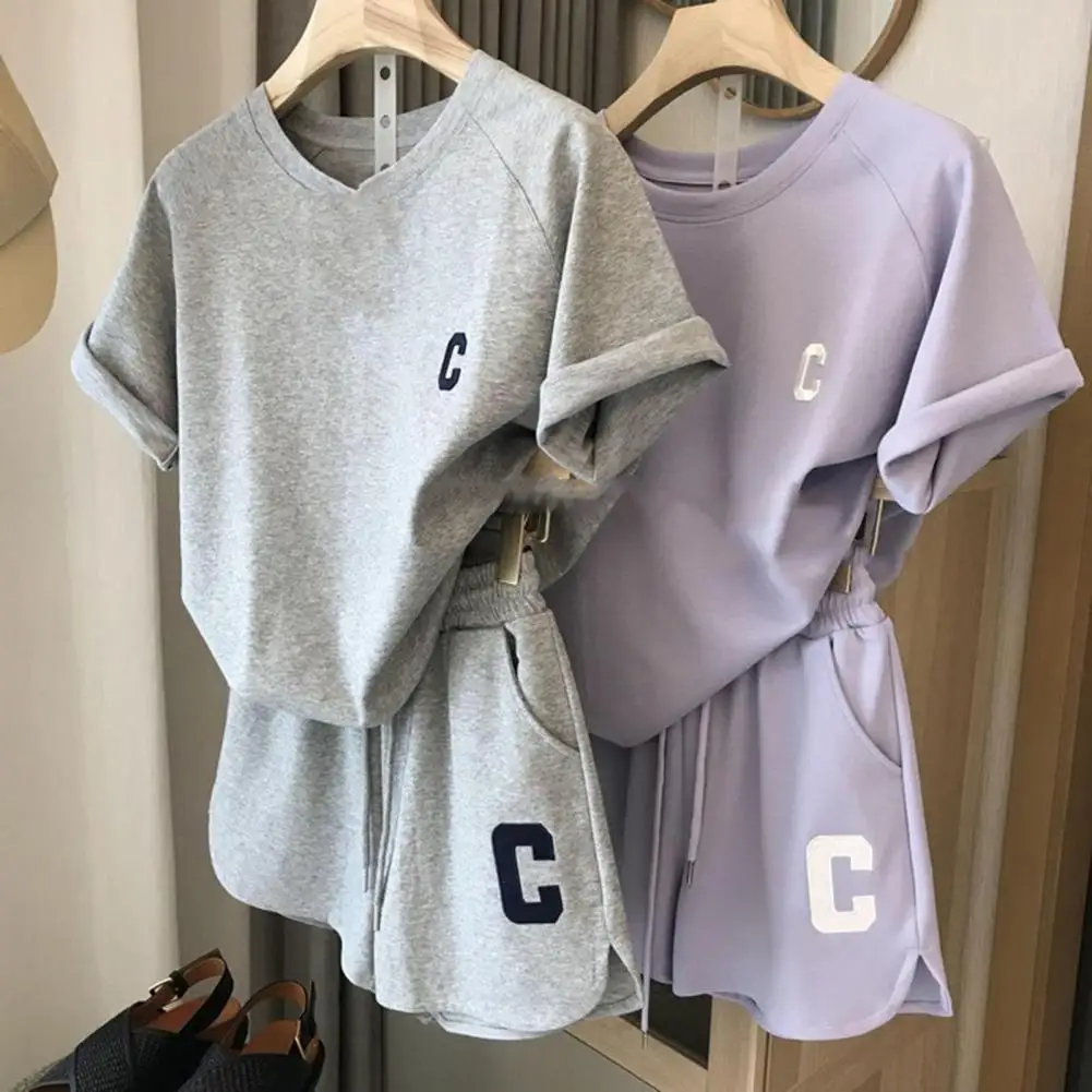 

2 Pcs/Set Women Top Shorts Set Casual Women Summer Outfit Pockets Chic Exercise Women Summer Outfit Women Garment
