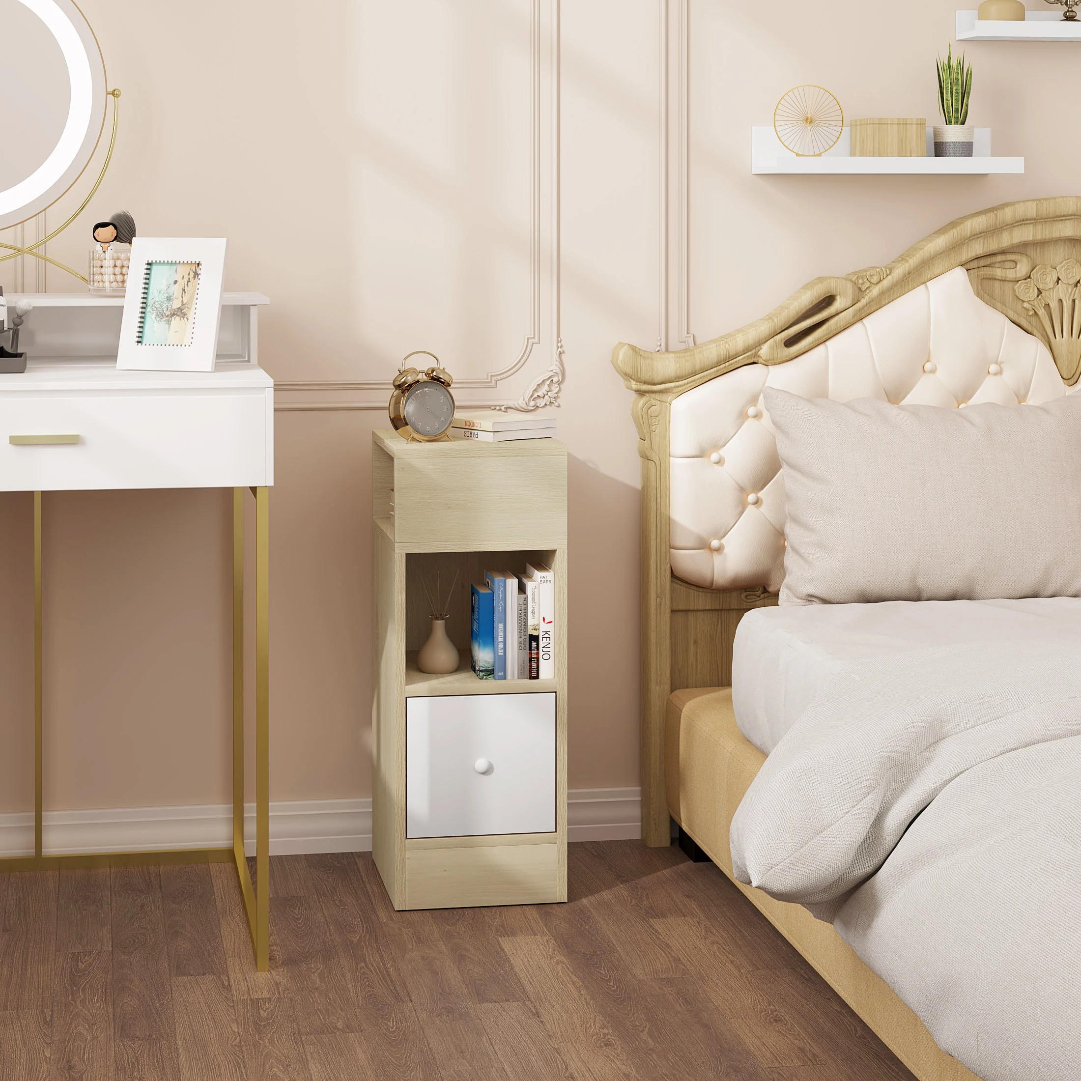 Tavolino Stretto Con Porte USB E Prese - Comodino Con Ricarica E Luci LED Per Soggiorno