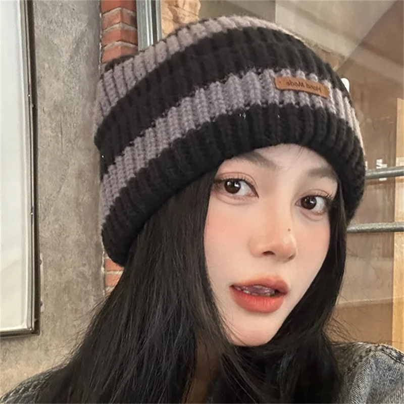 NEW Winter Warm Hats For Women Casual Stacking Knitted Bonnet Caps Men Hats Stripe Hip Hop Unisex Female Beanies - 5