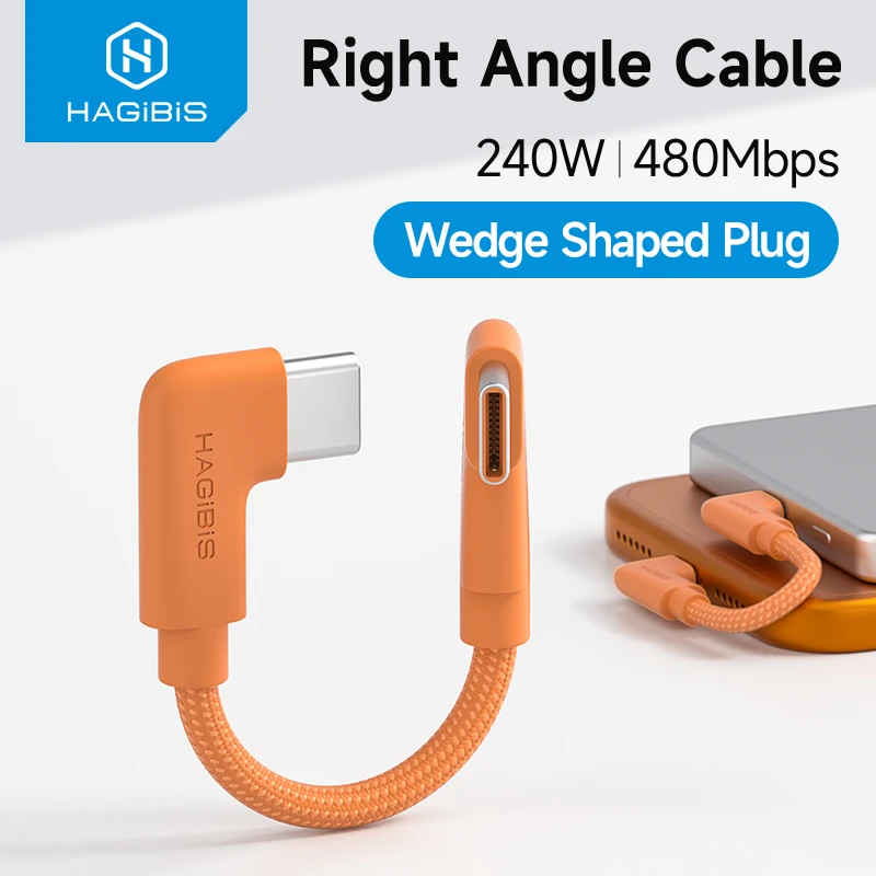 Hagibis USB C to USB C Cable Magnetic Power Bank Short Right Angle Type-C Fast Charging Cord PD 240W for iPhone 17/16/15 Pro Max