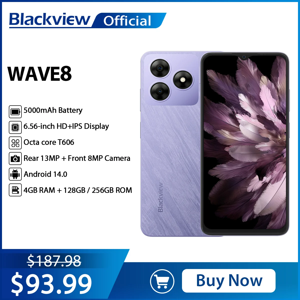 Blackview WAVE 8 Smartphone 6.56'' HD+IPS Display,Octa Core T606