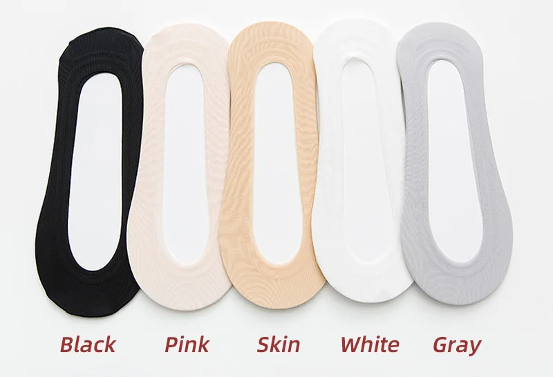 5 Paar Damen-Eisseiden-Socken, unsichtbar, rutschfest, Silikon, Sommer, einfarbig, niedrige Bootssocken, dünne, unsichtbare Slipper-Socken – Detail 1