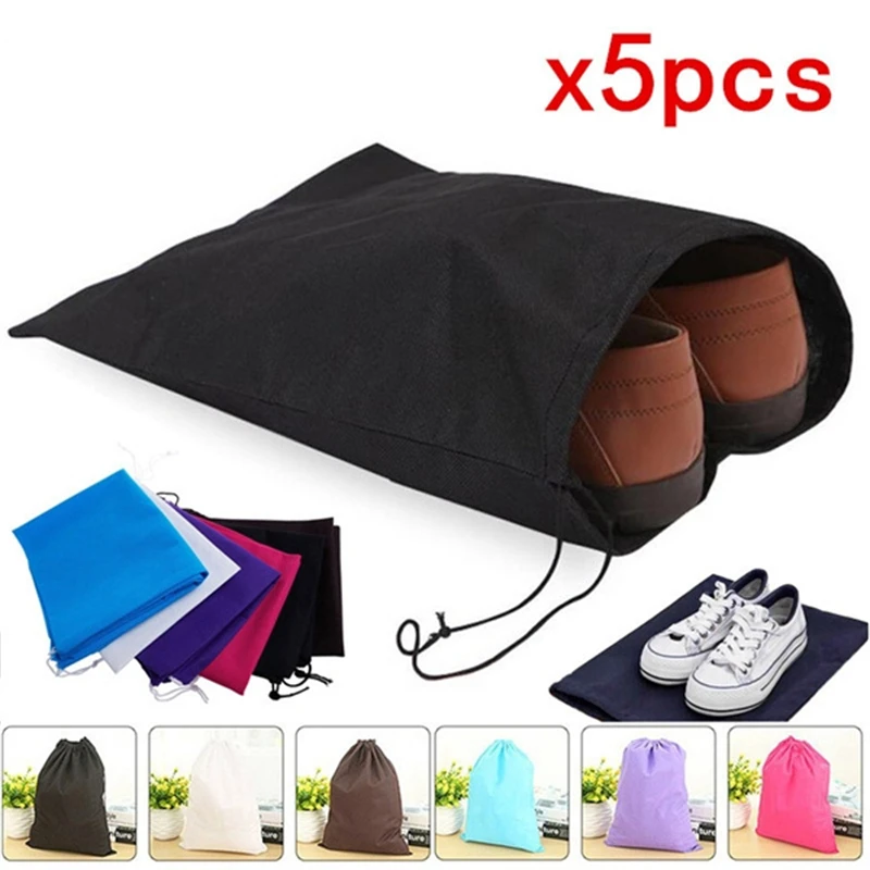 5Pcs Shoe Pocket storage Bag Non woven Fabric Draw Pocket Portable Laundry Shoe Travel Pouch
