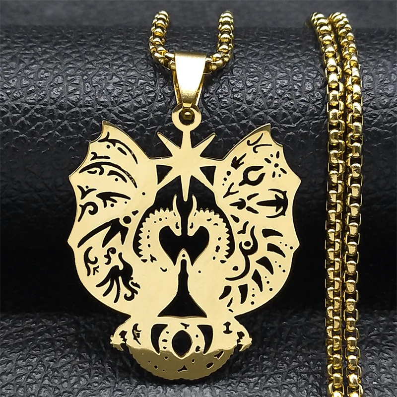 Mode fliegende Drachen Halskette für Frauen Männer Edelstahl Gold Farbe heilige Tier Amulett Anhänger Schmuck Joyas Nzzz513s01