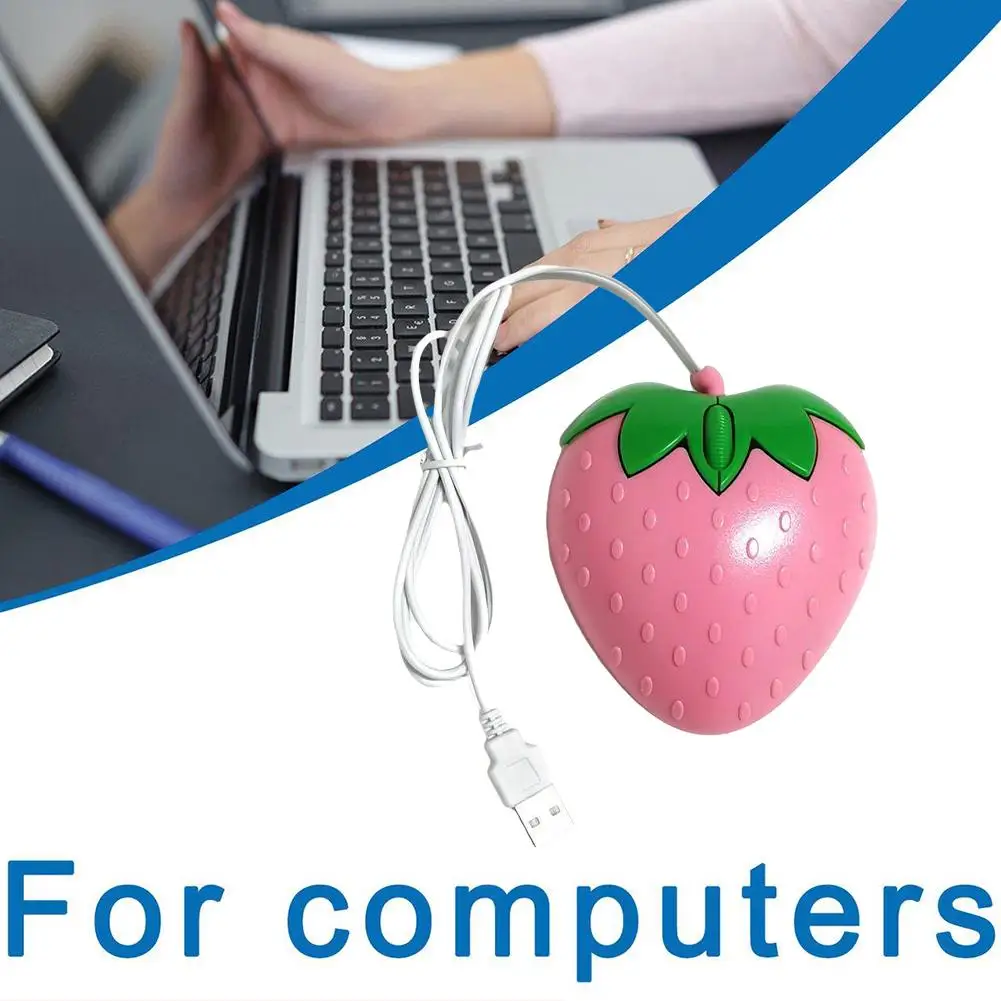 Compact Pink Strawberry Wired Optical Mouse - Cute Gift