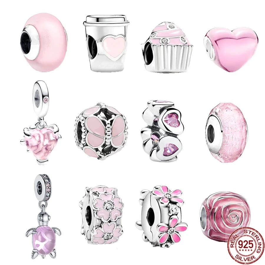 

Матовая розовая морская черепаха из муранского стекла, кофейная чашка, Шарм-подвеска в виде семейного дерева подходит для оригинального браслета Pandora из серебра 925 пробы, ювелирные изделия